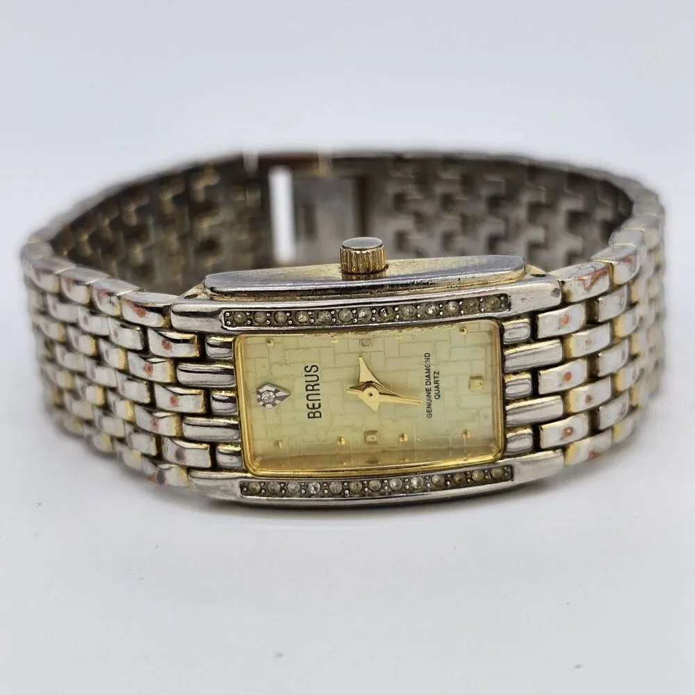 Benrus Women's Watch 19MM Gold Dial Diamond Bezel Gold Bracelet 6.5